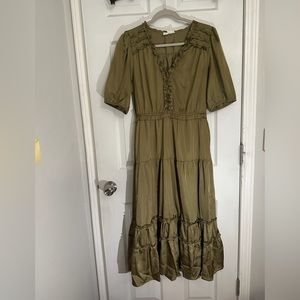 This dress is a Size M and is V-neck. Never worn!